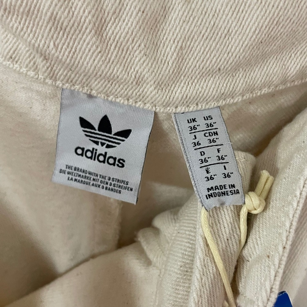 NWT Adidas Originals Natural Cotton Wide Leg Pants 36 cream 3-Stripe Jeans - Picture 5 of 7